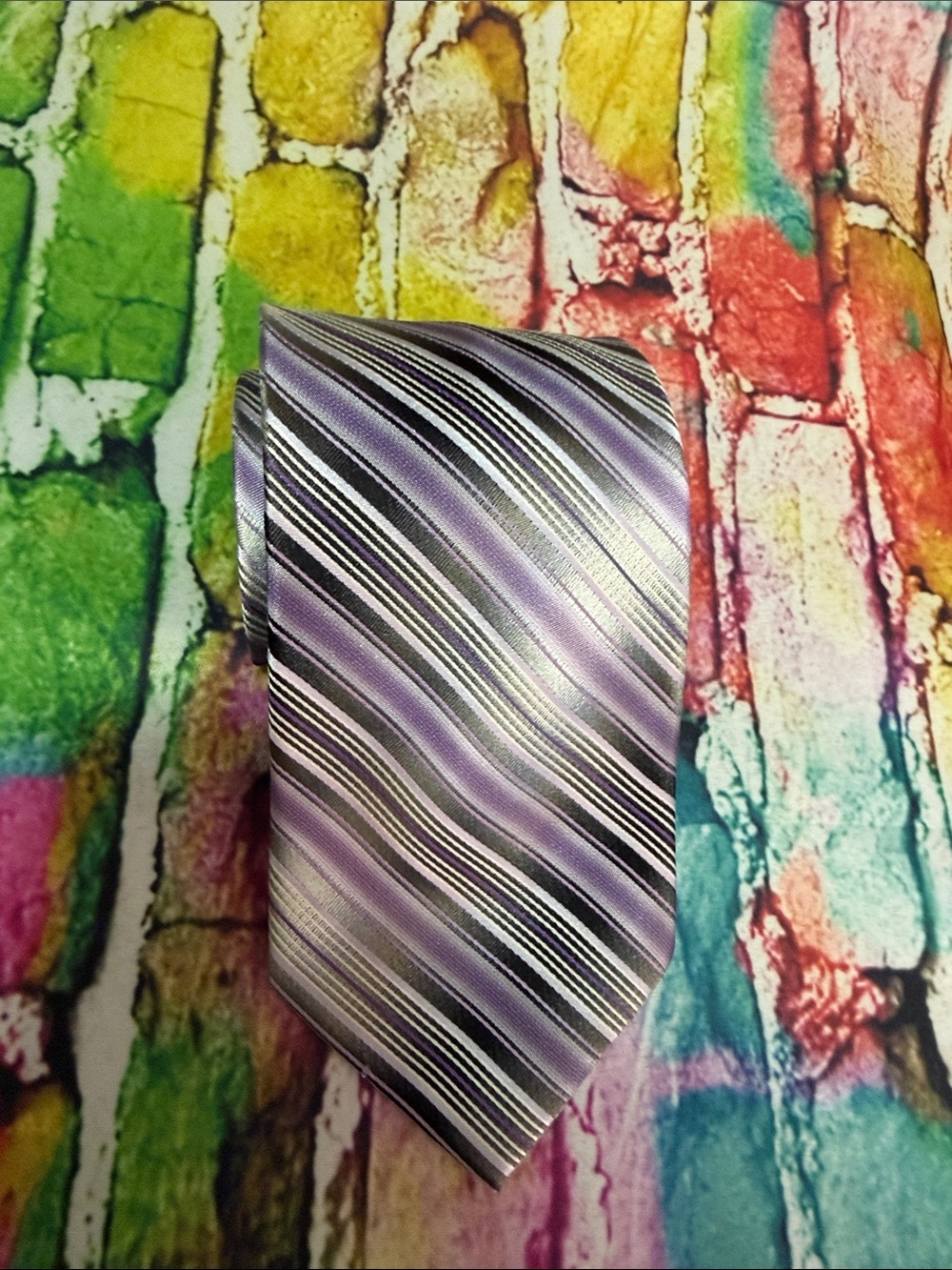 Pierre Cardin Lavender and Black Striped Men's Tie
